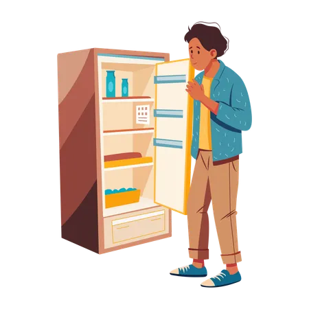 El hombre ve el refrigerador vacío  Ilustración