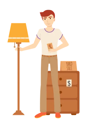 Hombre vendiendo muebles para el hogar.  Ilustración