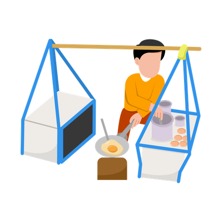 Hombre vendiendo Kerak Telor  Ilustración