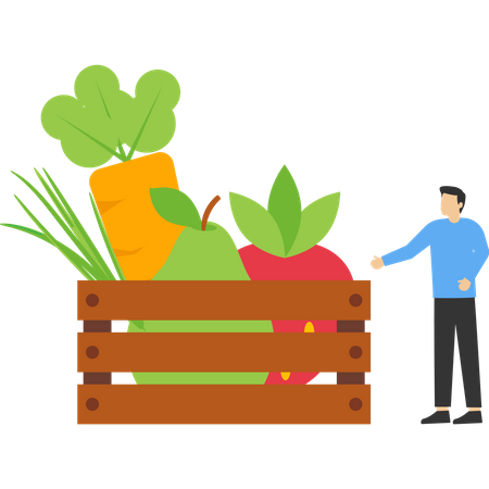 Hombre vendiendo verduras frescas  Ilustración