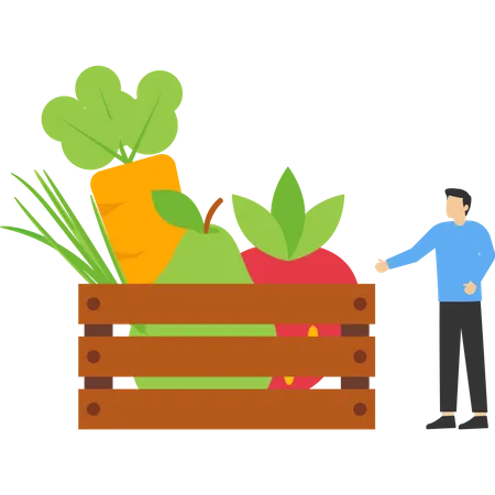 Hombre vendiendo verduras frescas  Ilustración