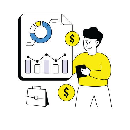 Hombre revisa informe de negocios  Illustration