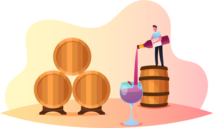 Hombre vertiendo vino en vaso  Ilustración