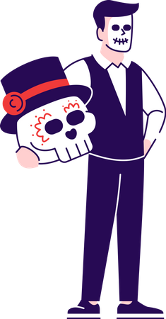 Hombre vestido con disfraz del día de los muertos mexicano  Ilustración