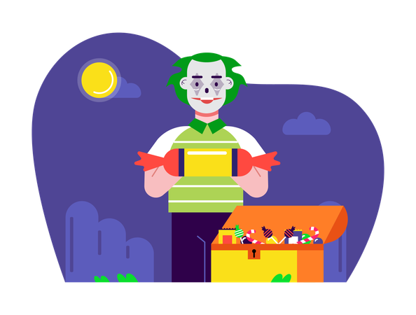 Hombre vestido de Joker para fiesta de disfraces de Halloween  Ilustración