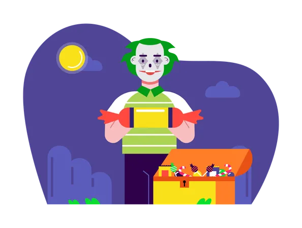 Hombre vestido de Joker para fiesta de disfraces de Halloween  Ilustración