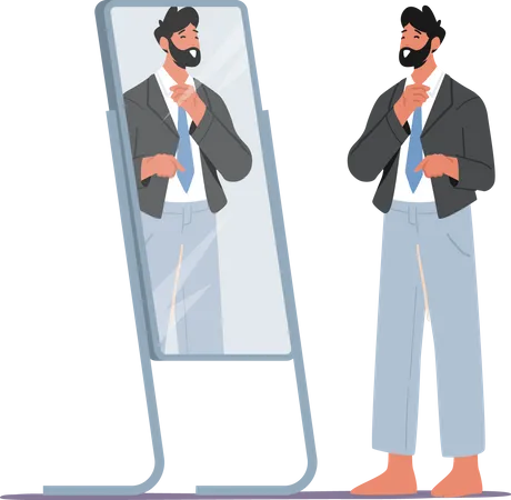 Hombre vistiendo traje formal en el espejo  Ilustración