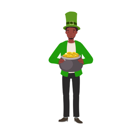 Hombre vestido de verde con olla de oro  Ilustración