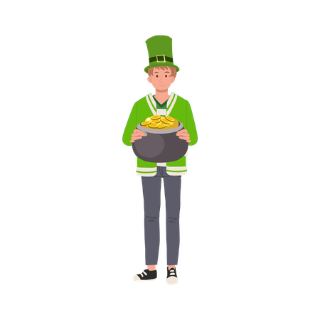 Hombre vestido de verde con olla de oro  Ilustración