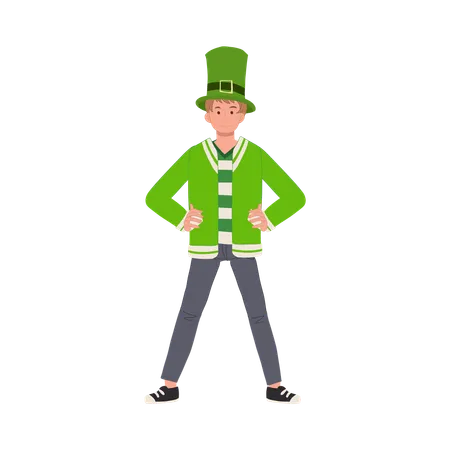 Hombre vestido de verde para la fiesta del día de San Patricio  Ilustración