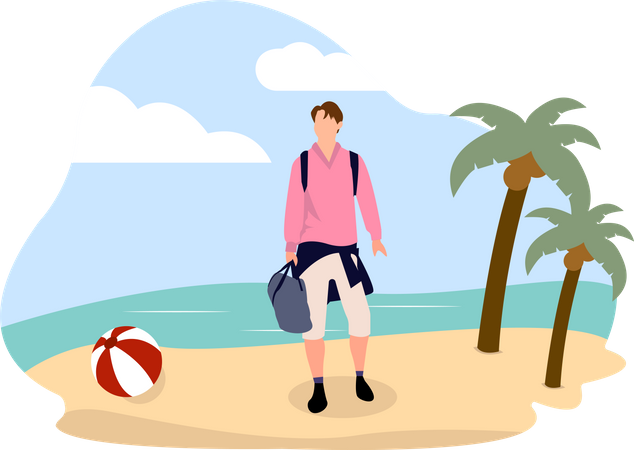 Hombre viajando a la playa  Ilustración