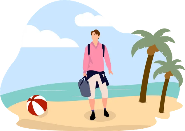 Hombre viajando a la playa  Ilustración