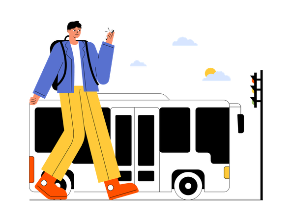 Hombre viajando en autobús local  Ilustración