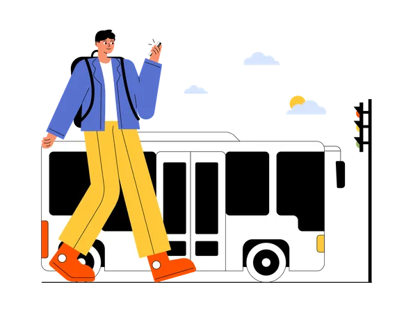 Hombre viajando en autobús local  Ilustración