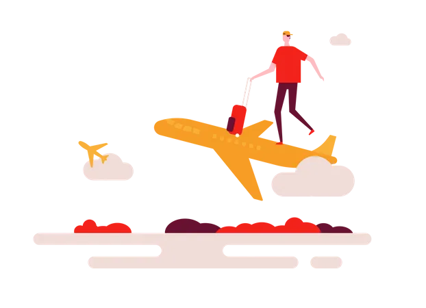 Hombre viajando en avión  Ilustración