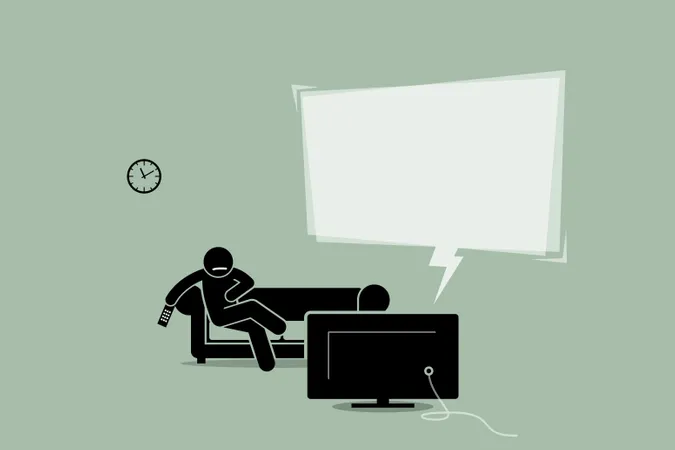 Hombre viendo televisión y sentado en un sofá cama  Ilustración