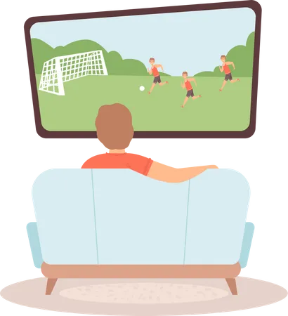 Hombre viendo partido de fútbol  Ilustración