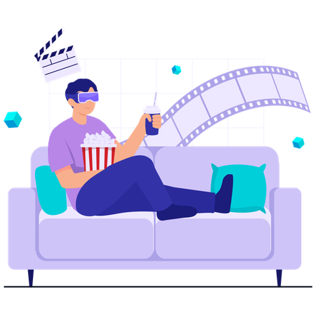 Hombre viendo películas en realidad virtual  Ilustración