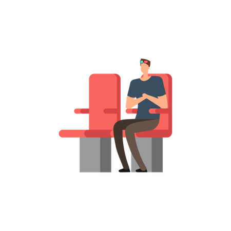 Hombre viendo una película en el cine  Ilustración