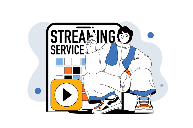 Hombre viendo vídeo en la aplicación de streaming  Ilustración