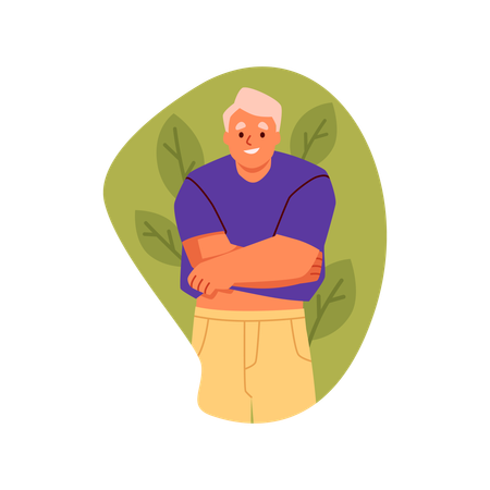 Hombre vistiéndose y probándose una camiseta  Ilustración