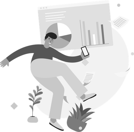 Hombre volador analizando gráficos  Ilustración