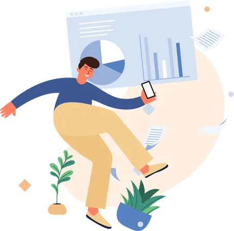 Hombre volador analizando gráficos  Ilustración
