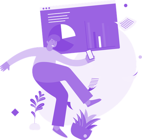 Hombre volador analizando gráficos  Ilustración