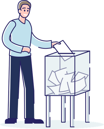 Hombre votando en las urnas  Ilustración