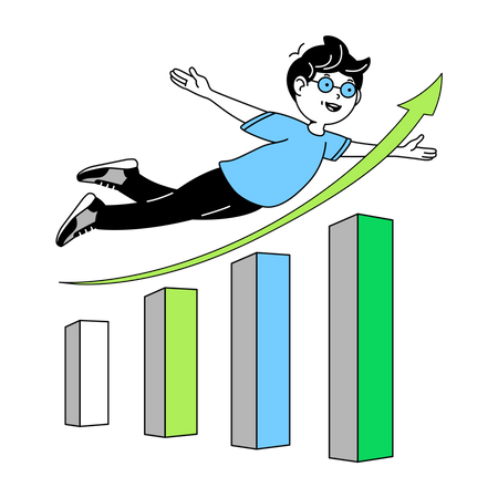 El hombre vuela sobre el gráfico  Ilustración