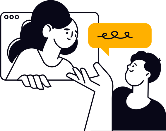 Hombre y niña hablando en línea  Ilustración