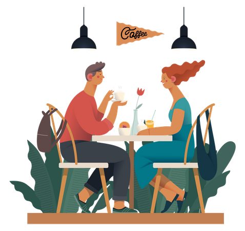 Hombre y mujer tomando café juntos  Ilustración