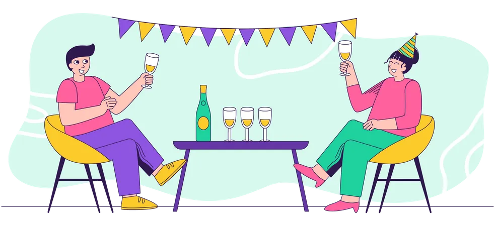 Hombre y mujer bebiendo champán  Ilustración