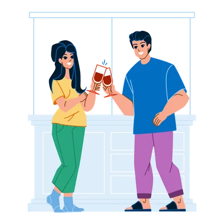 Hombre y mujer bebiendo vino  Ilustración