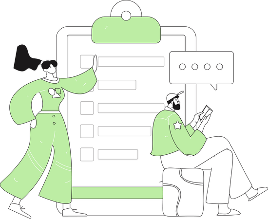 Hombre y mujer con comentarios de clientes  Illustration