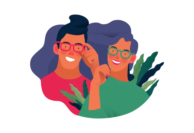 Hombre y mujer con gafas  Ilustración