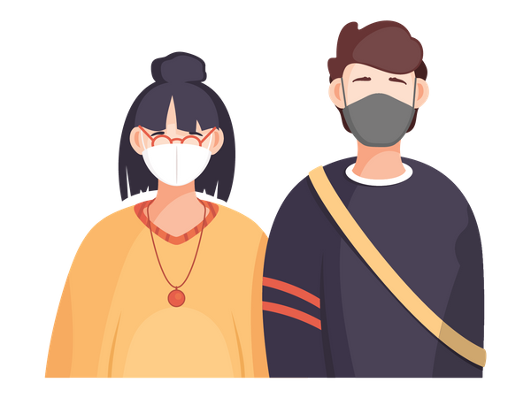 Hombre y mujer con mascarilla  Ilustración