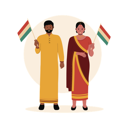 Hombre y mujer con ropa tradicional.  Ilustración