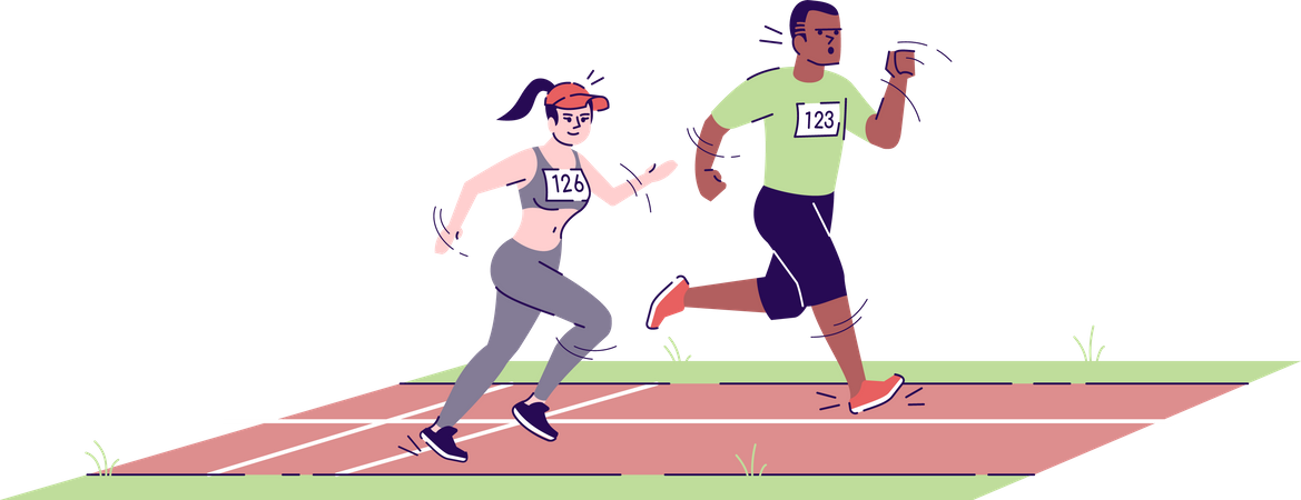 Hombre y mujer corriendo en pista de maratón  Ilustración