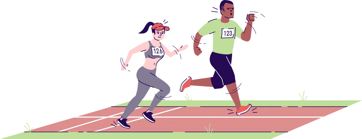 Hombre y mujer corriendo en pista de maratón  Ilustración