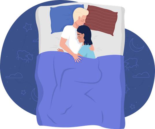 Hombre y mujer durmiendo en la cama  Ilustración