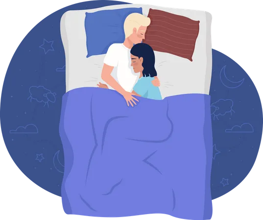 Hombre y mujer durmiendo en la cama  Ilustración