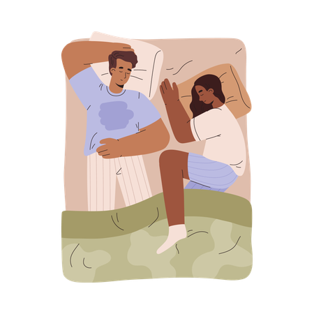 Hombre y mujer durmiendo juntos en la cama  Ilustración