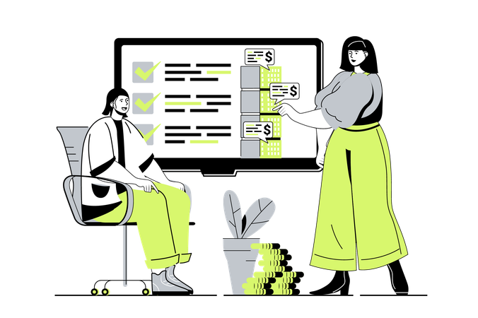 Hombre y mujer eligiendo nuevos apartamentos para alquilar o casa para comprar  Ilustración