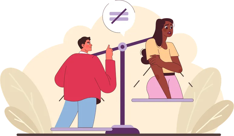 Hombre y mujer en balancín equilibrado  Ilustración