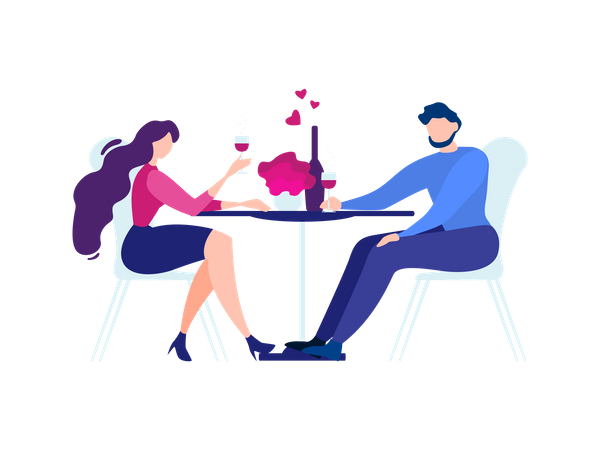 Hombre y mujer en la mesa del restaurante beben vino  Ilustración