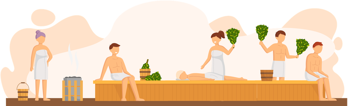 Hombre y mujer en sauna.  Ilustración
