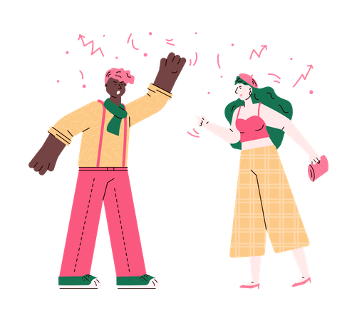Hombre y mujer enojados peleando  Ilustración