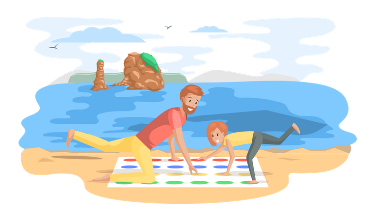 Hombre y mujer familia feliz en la vida cotidiana en el mar  Ilustración