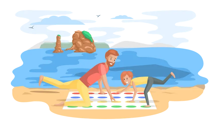 Hombre y mujer familia feliz en la vida cotidiana en el mar  Ilustración